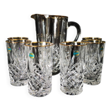 lemonade service, pitchers and glasses, in Lorraine crystal, the Grand Dukes, gold border
