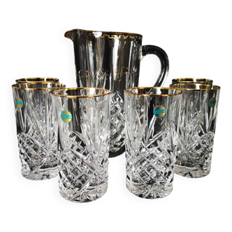 lemonade service, pitchers and glasses, in Lorraine crystal, the Grand Dukes, gold border