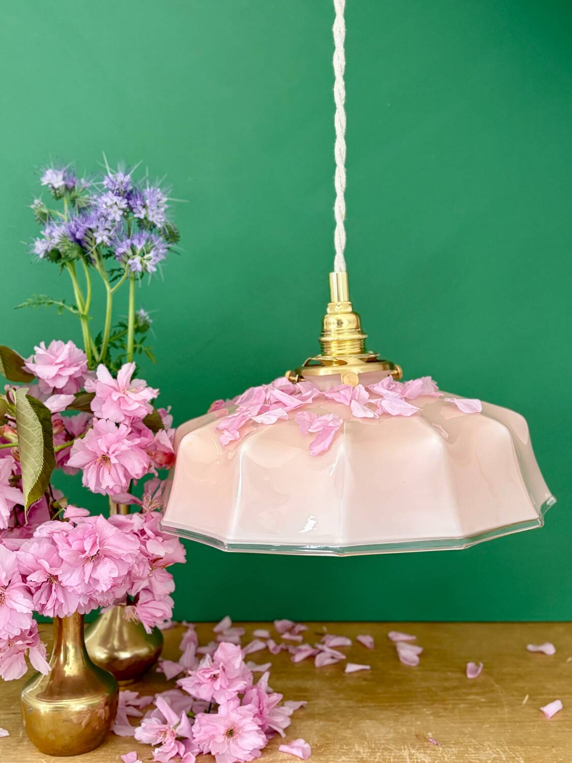 Vintage pink opaline pendant light