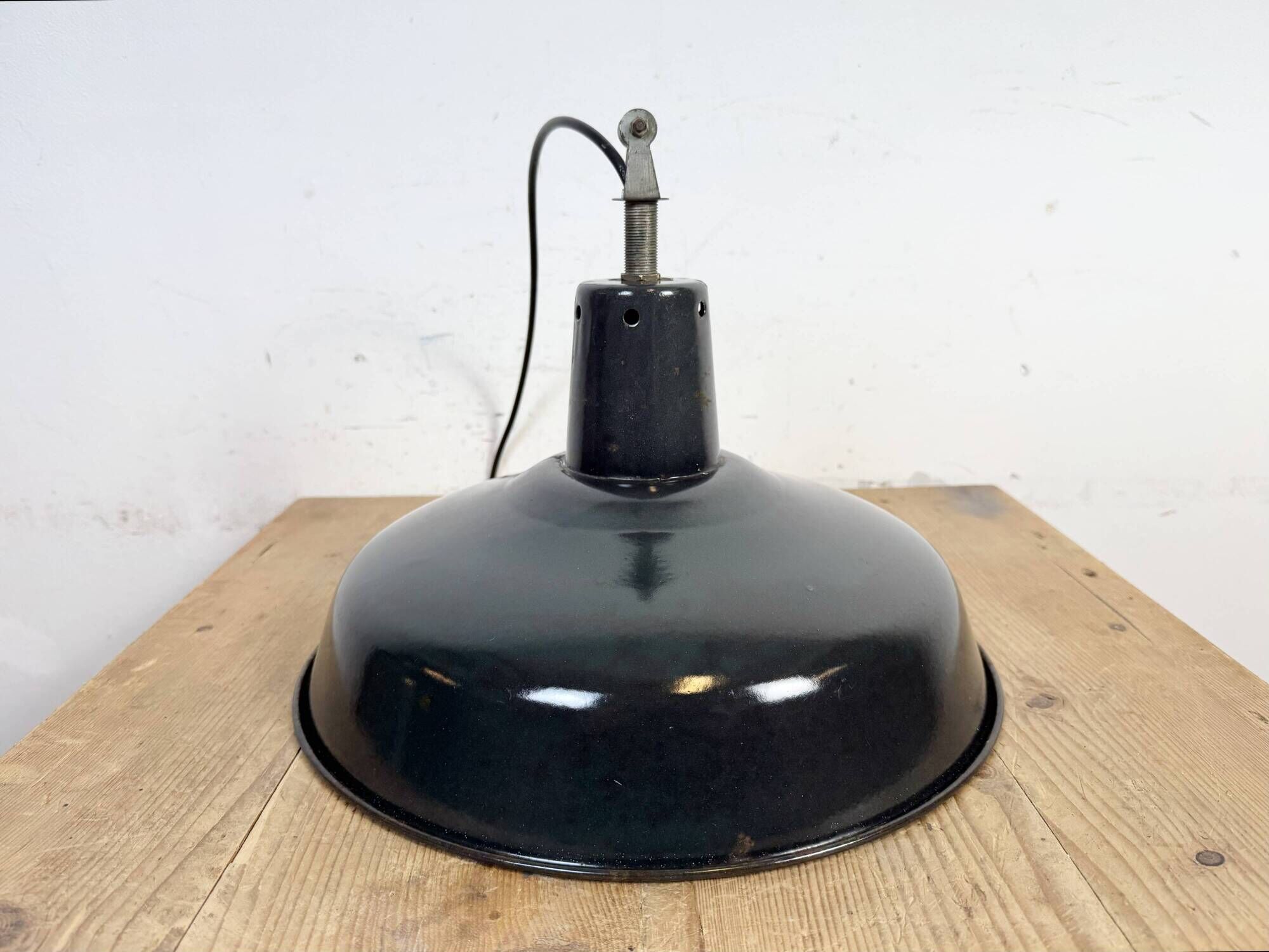 Industrial French Black Enamel Factory Pendant Lamp, 1960s