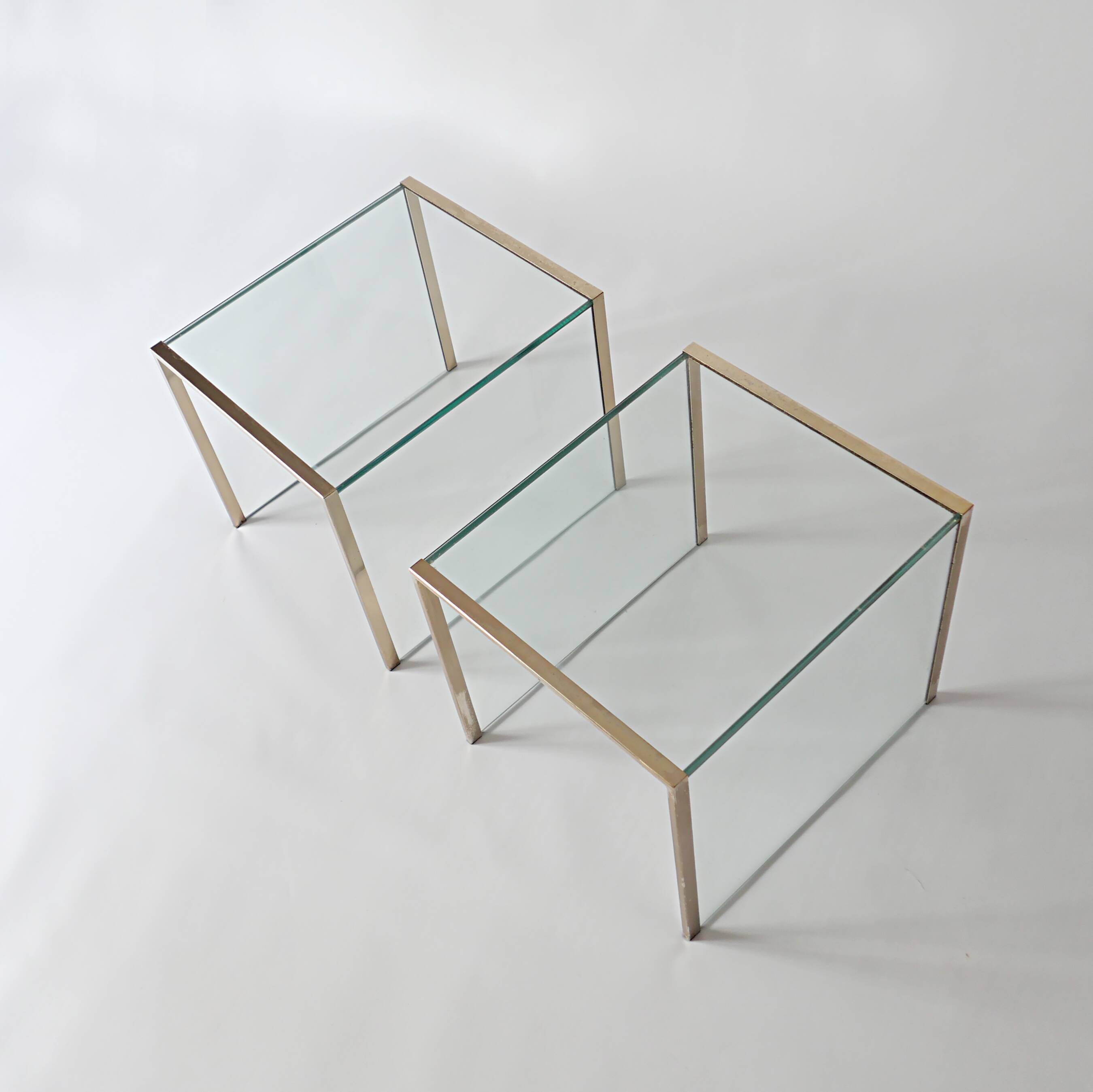 3 nesting coffee tables in glass and gilded metal, 1950-1970