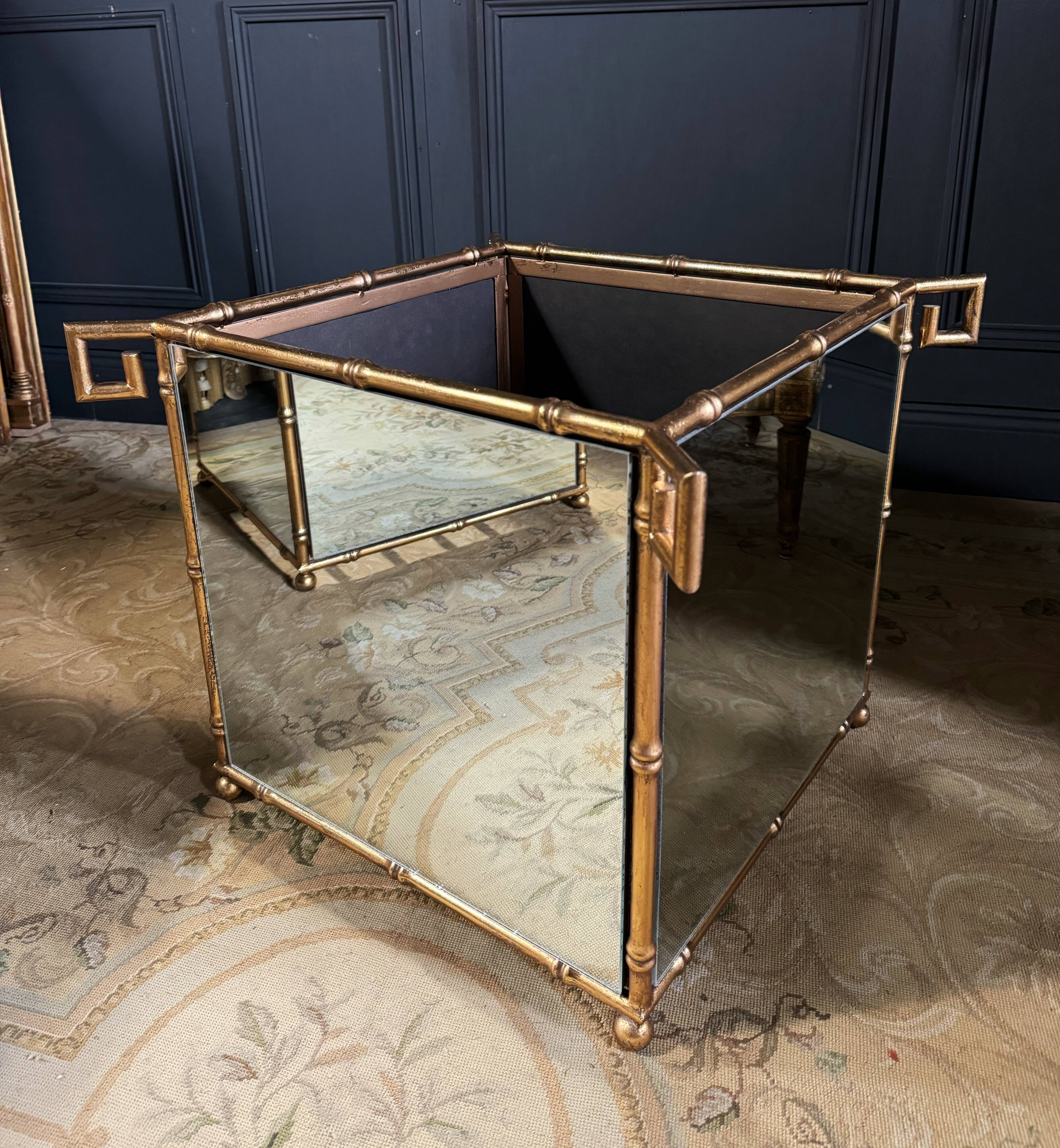 Pair of "bamboo" model planters in gold metal and glass from the 70s