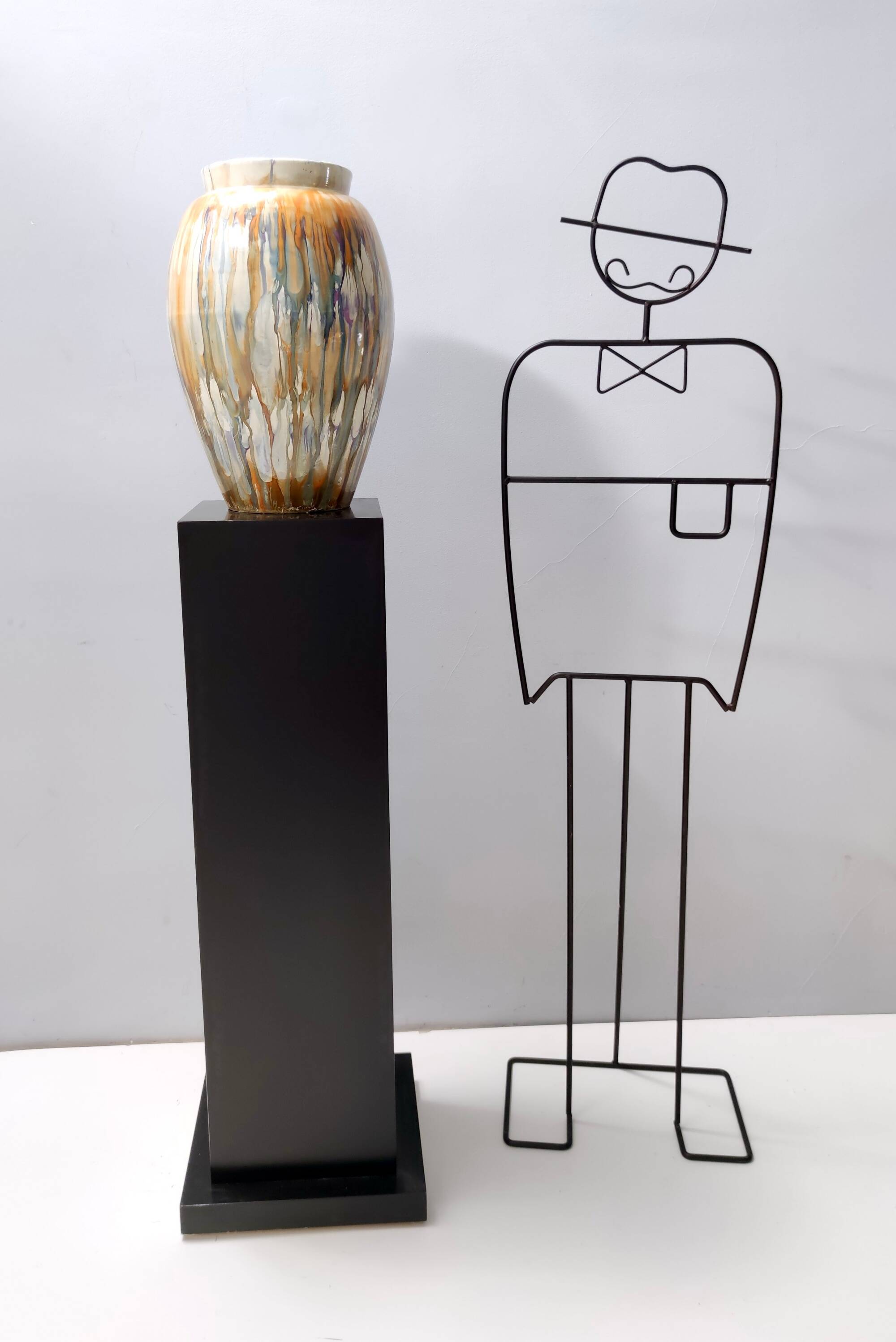 Orange and Beige Lacquered Earthenware Vase / Umbrella Stand by Pasquinucci