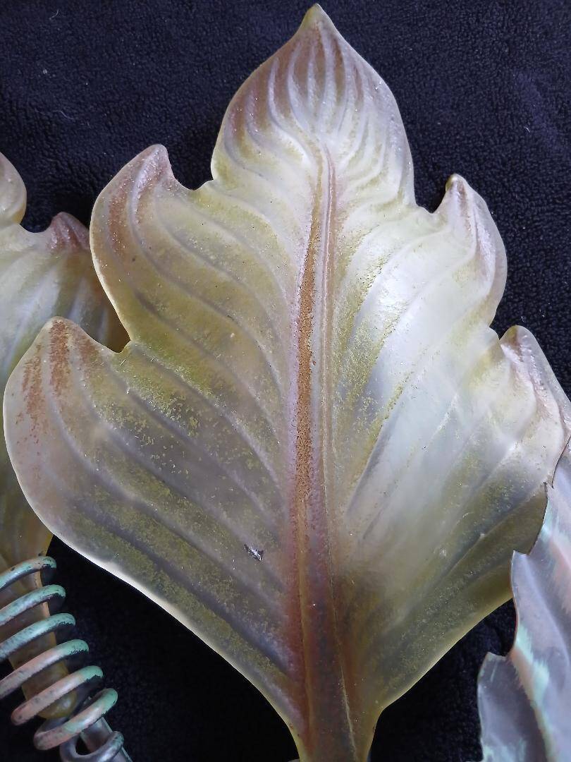 giant painted metal wall lamp Murano glass leaf design 63cm