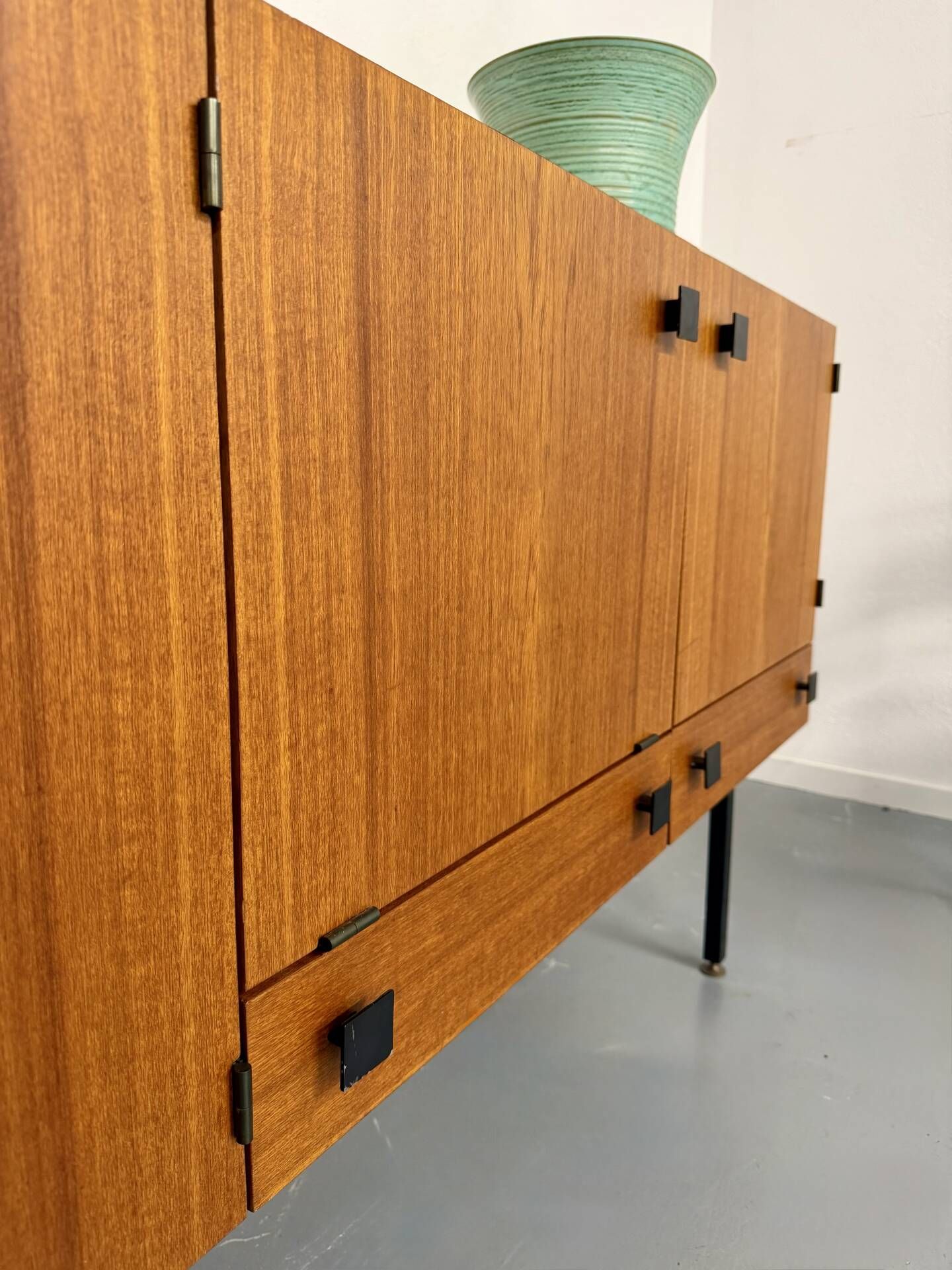 Vintage teak enfilade attributed to Gérard Guermonprez, 1960s design.