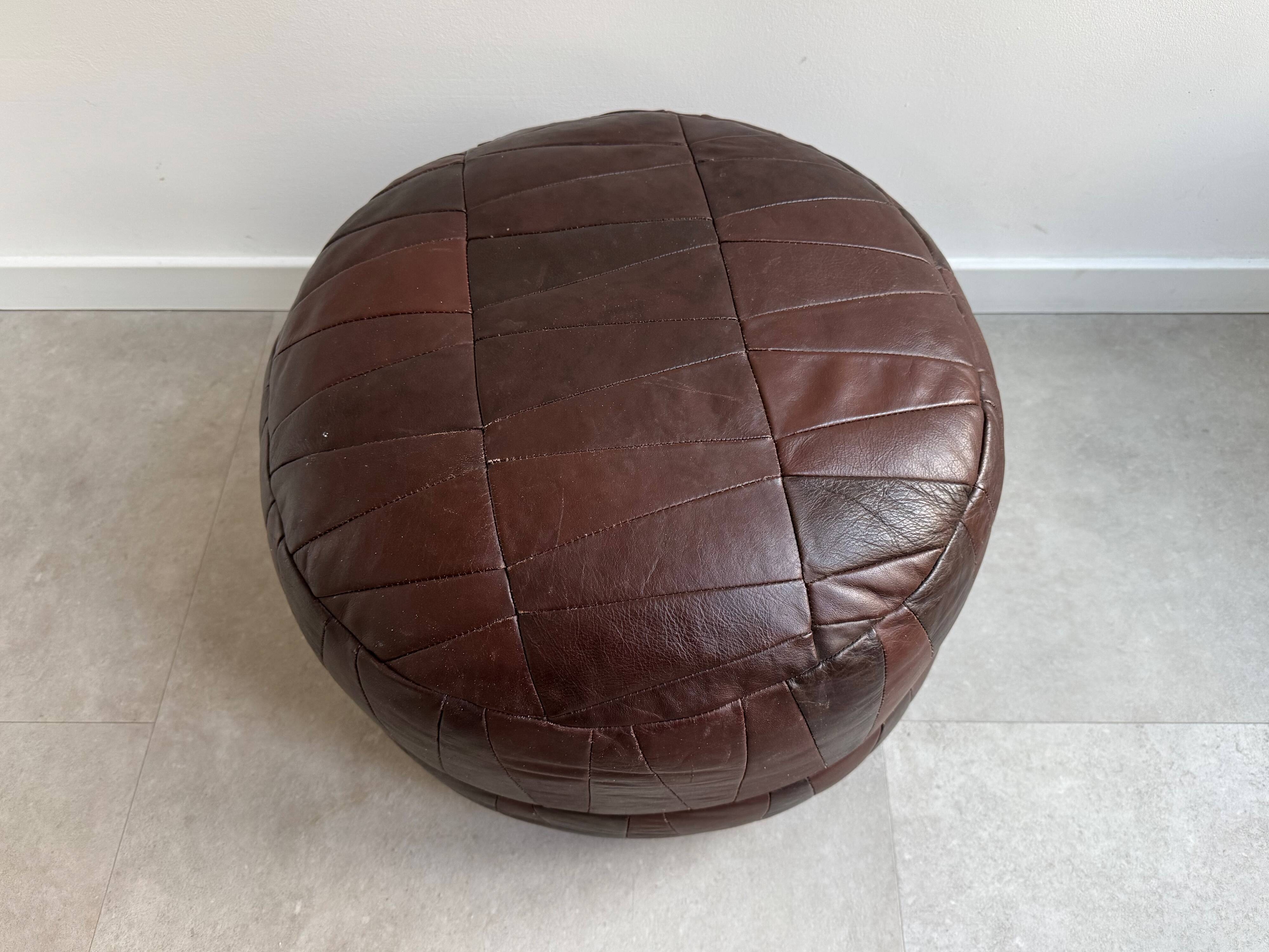 Vintage dark brown patchwork ottoman / poof