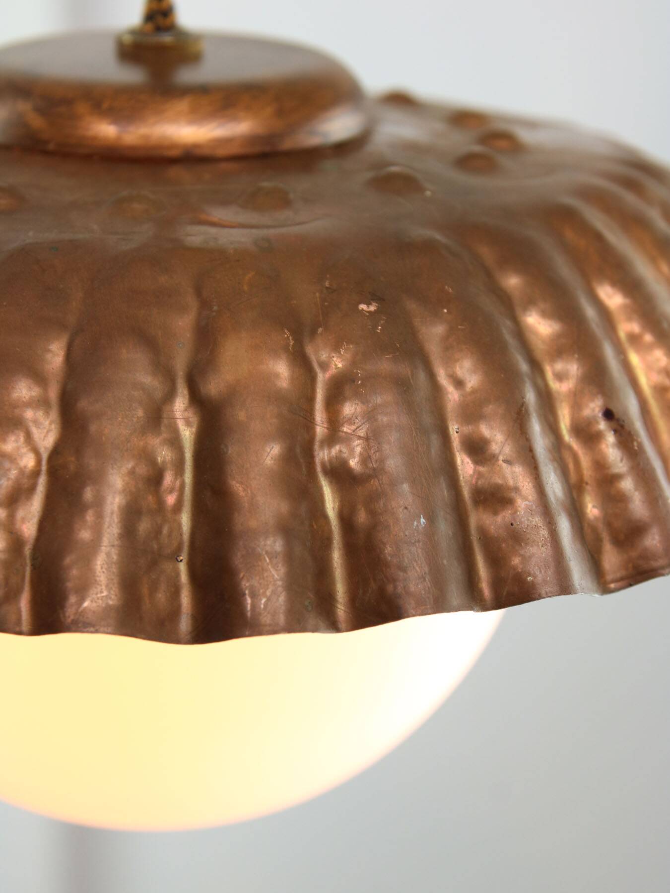 Mid-Century Italian Copper and Opaline Pendant Lamp