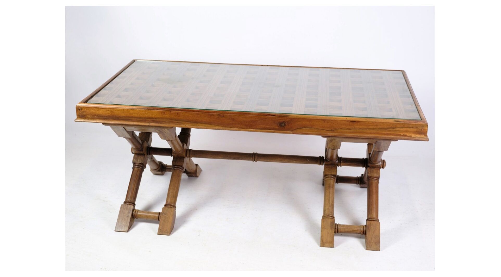 Dark Wood Coffee Table with Glass Top from Around the 1960s