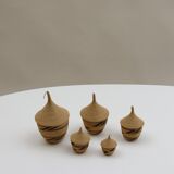 Set of 5 vintage tutsi rwanda rattan decorative lidded pots 1970s
