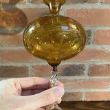 East German GDR Mouth-Blown Amber Art Glass Vase with Swirled Ribbing Texture, Possibly by Lauscha