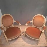 Pair of Louis XV style gray lacquered armchairs
