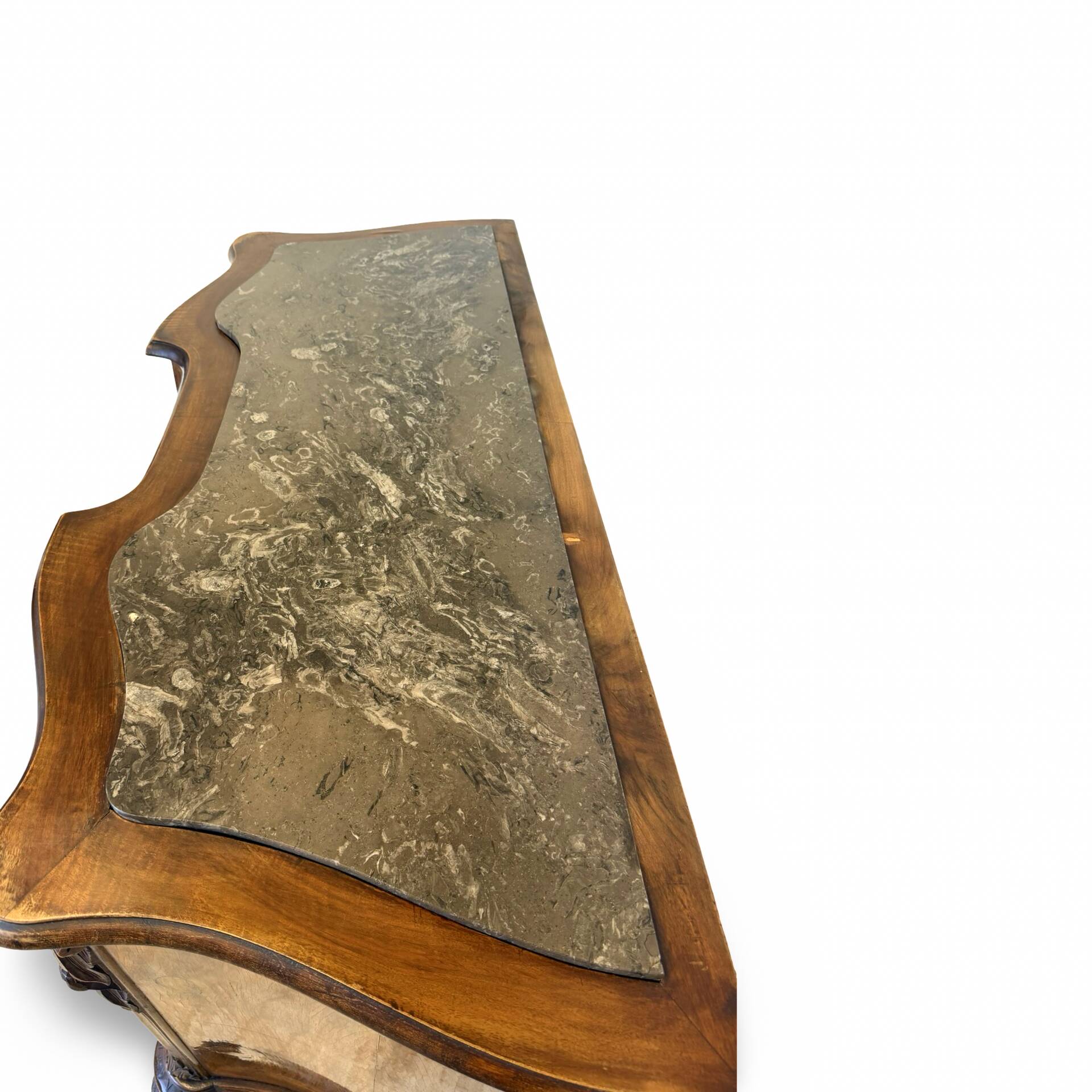 serpentine commode in antique walnut