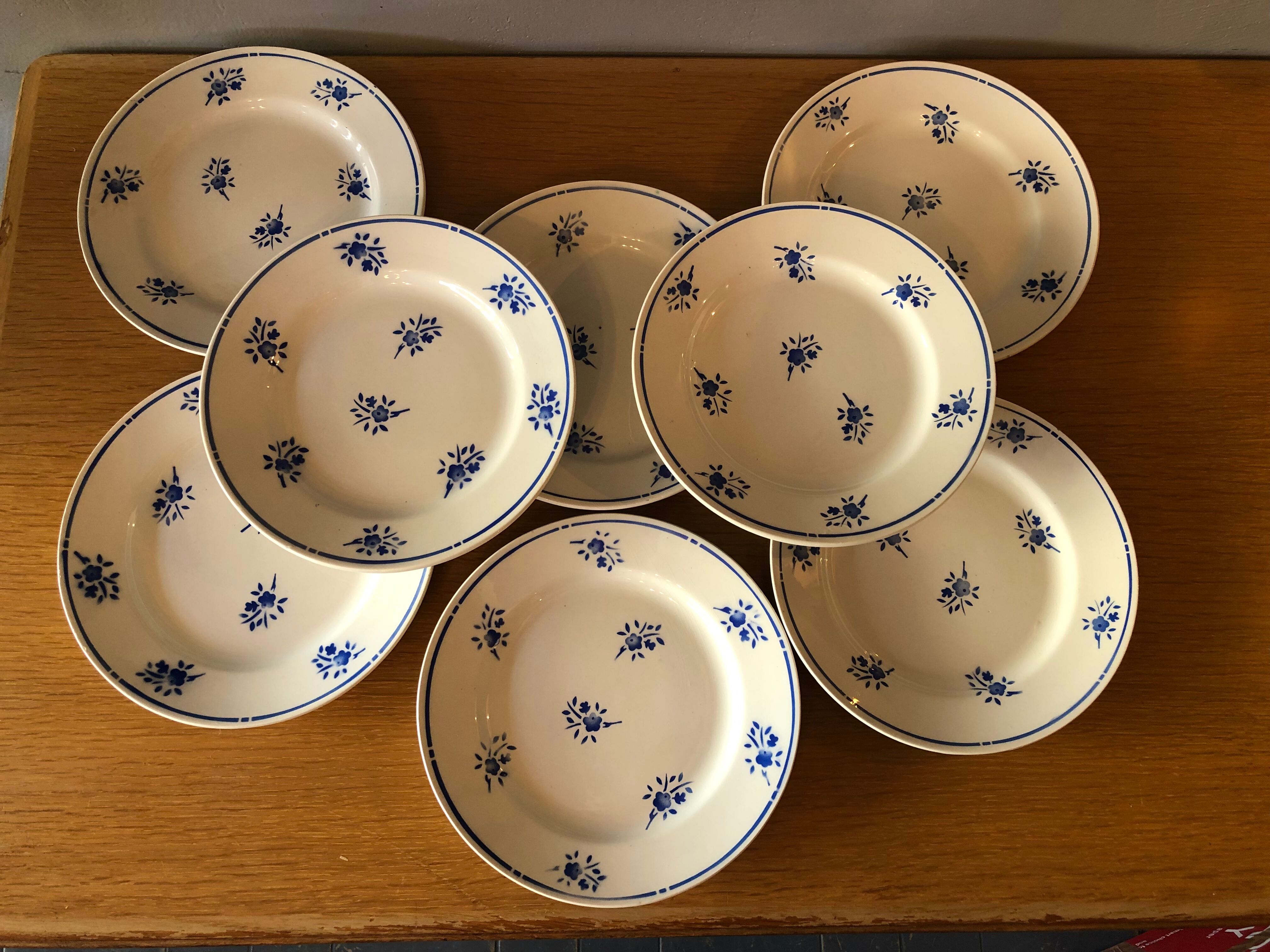 8 flat plates in antique earthenware