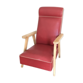 Armchair red skai and wood