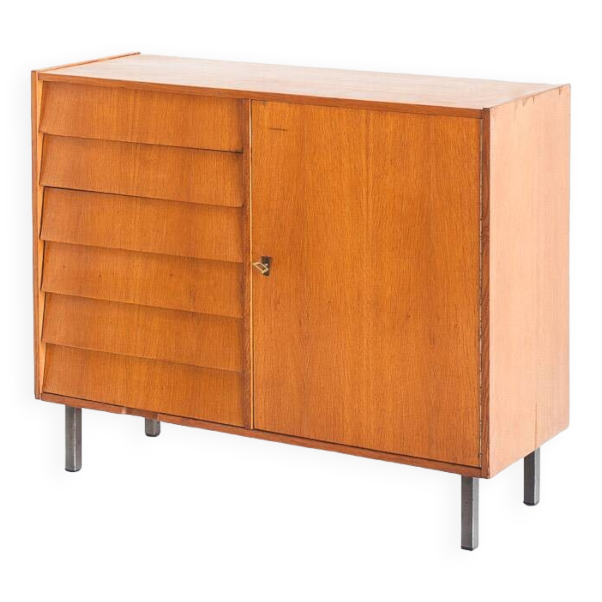Vintage sideboard. Oak wood, drawers and door. France, 1960s