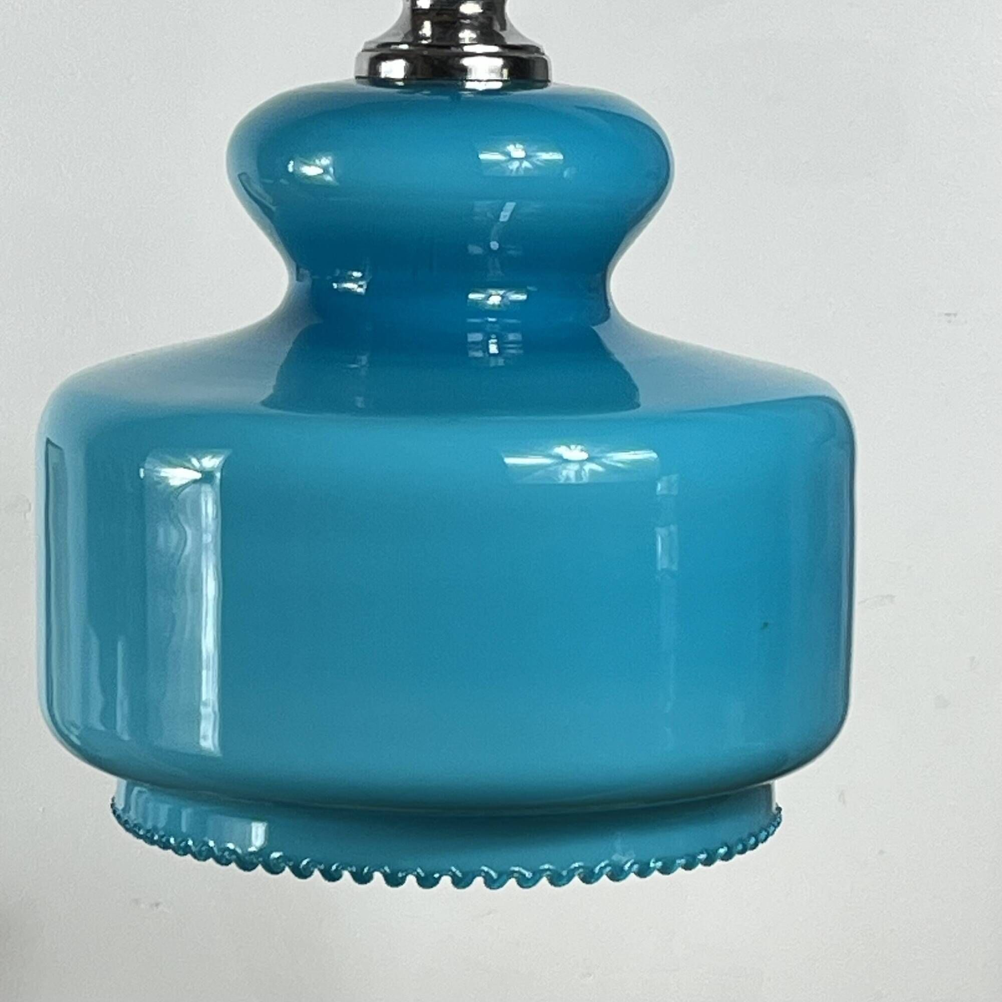 Suspension lustre globe in blue opaline glass from the 1970s.
