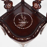 4 Asian armchairs in carved wood and mother-of-pearl inlaid, early twentieth century