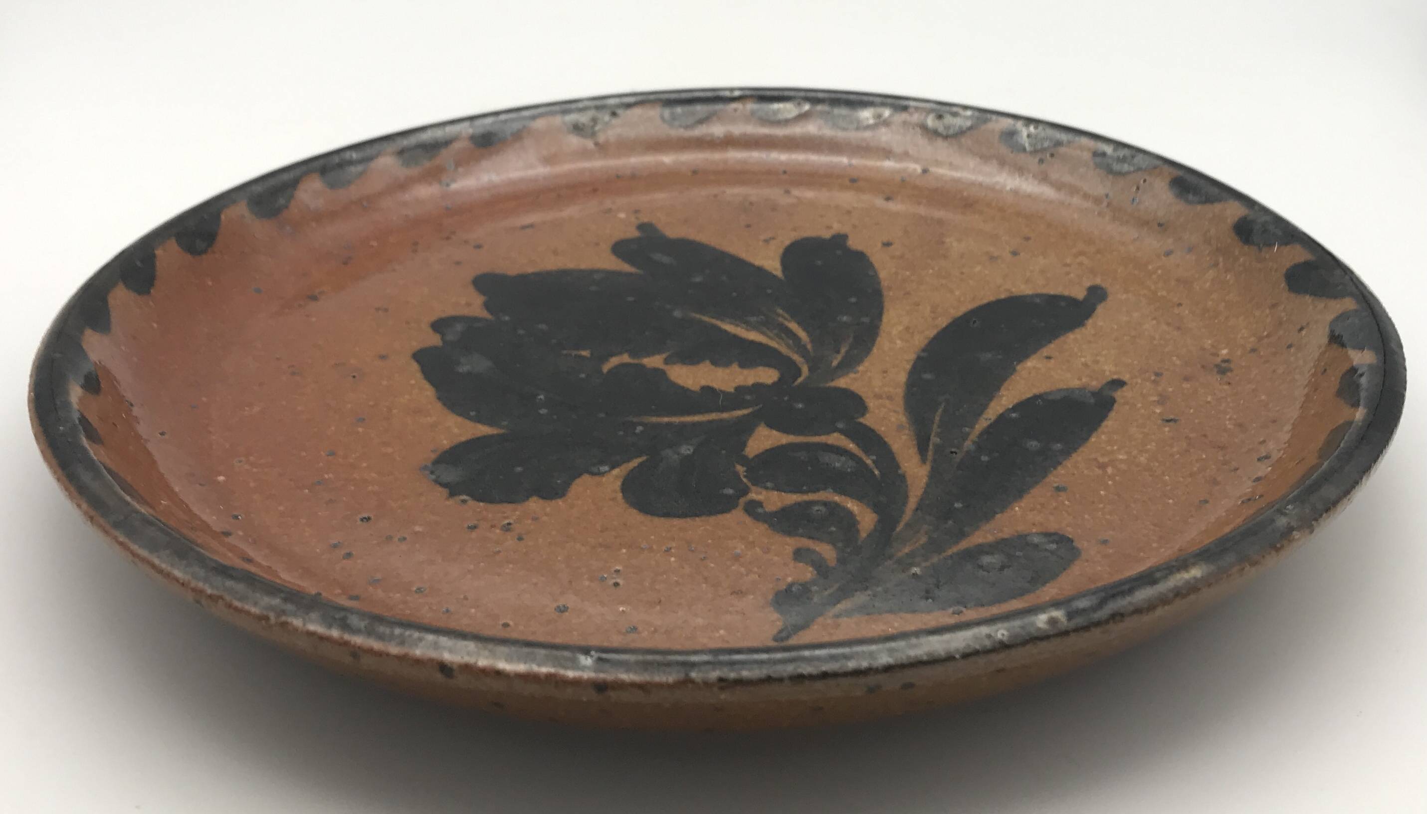 Set of 2 plates in pyrite stoneware with floral decoration h. siegfried, souffle