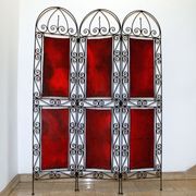 Orientalist screen in wrought iron and painted leather
