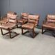 Asko Pajamies vintage leather plywood chairs from Finland, set of 6 - 1970s