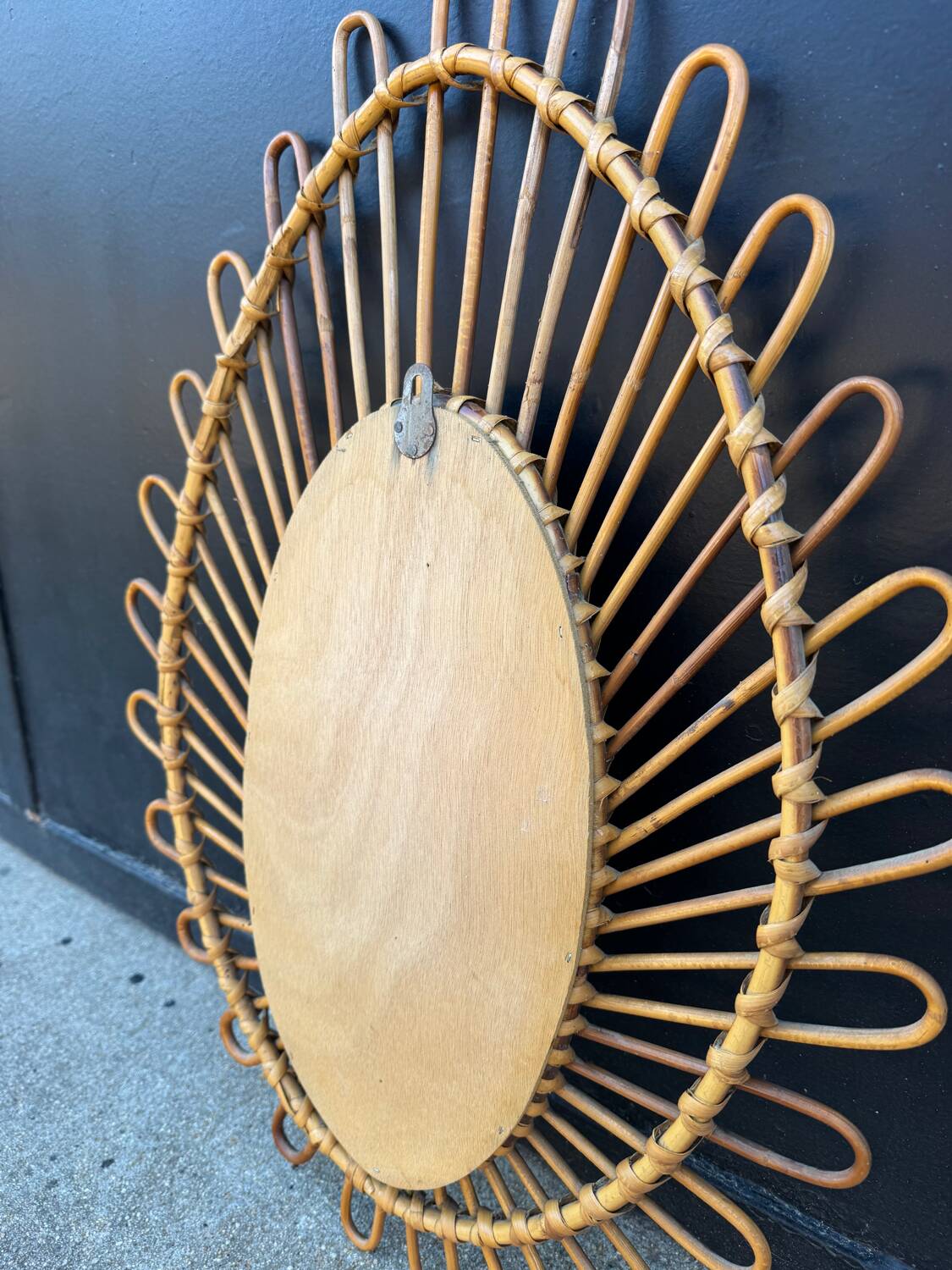 Almond rattan mirror from the 1960s