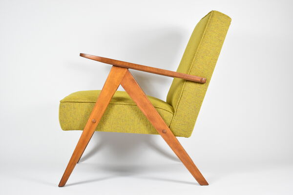 Fauteuil des années 60 Compas, restauré, moutard jaune