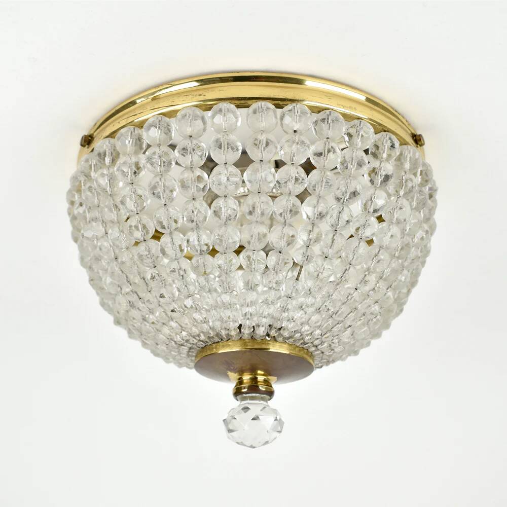 Vintage French brass and crystal flush mount antique