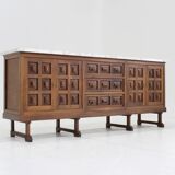 Buffet brutaliste espagnol en bois massif et marbre