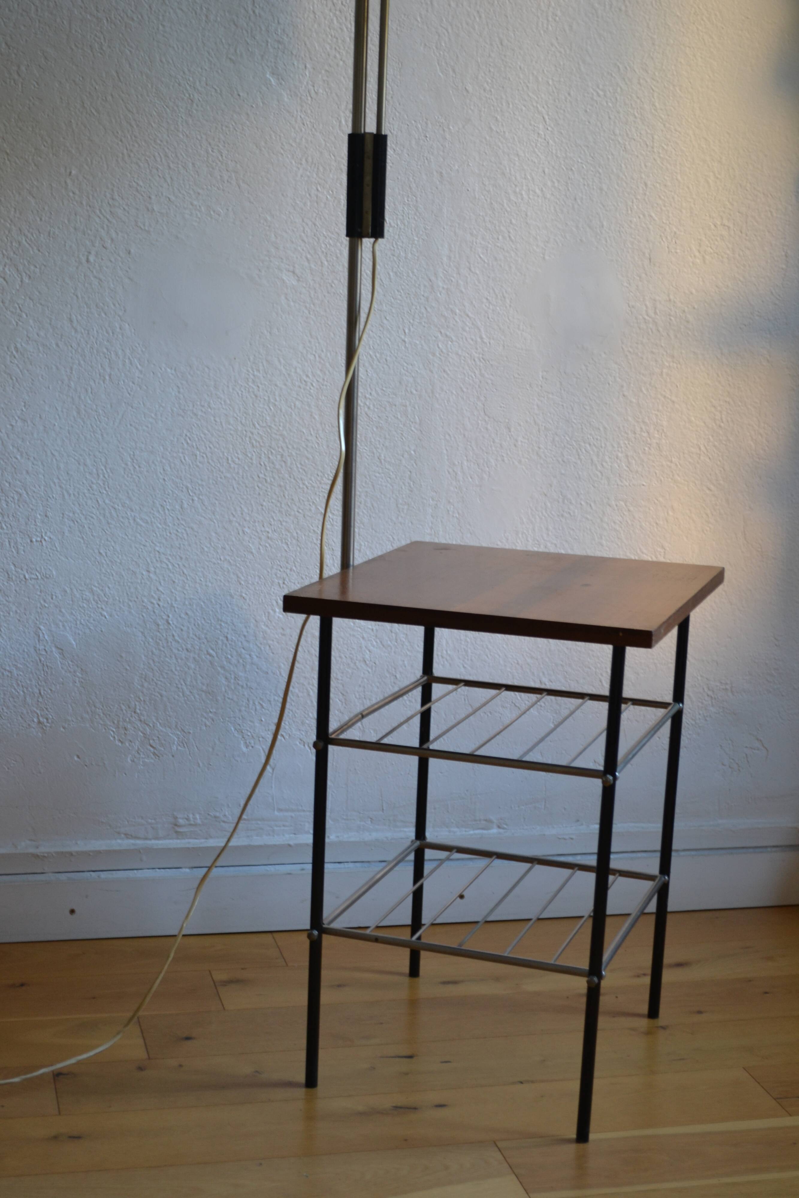 Vintage modernist reading floor lamp with table Poland 1960