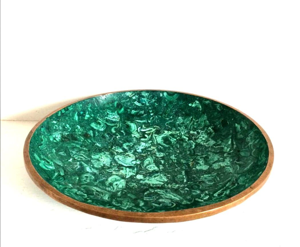 Malachite cut and brass, circa 1970