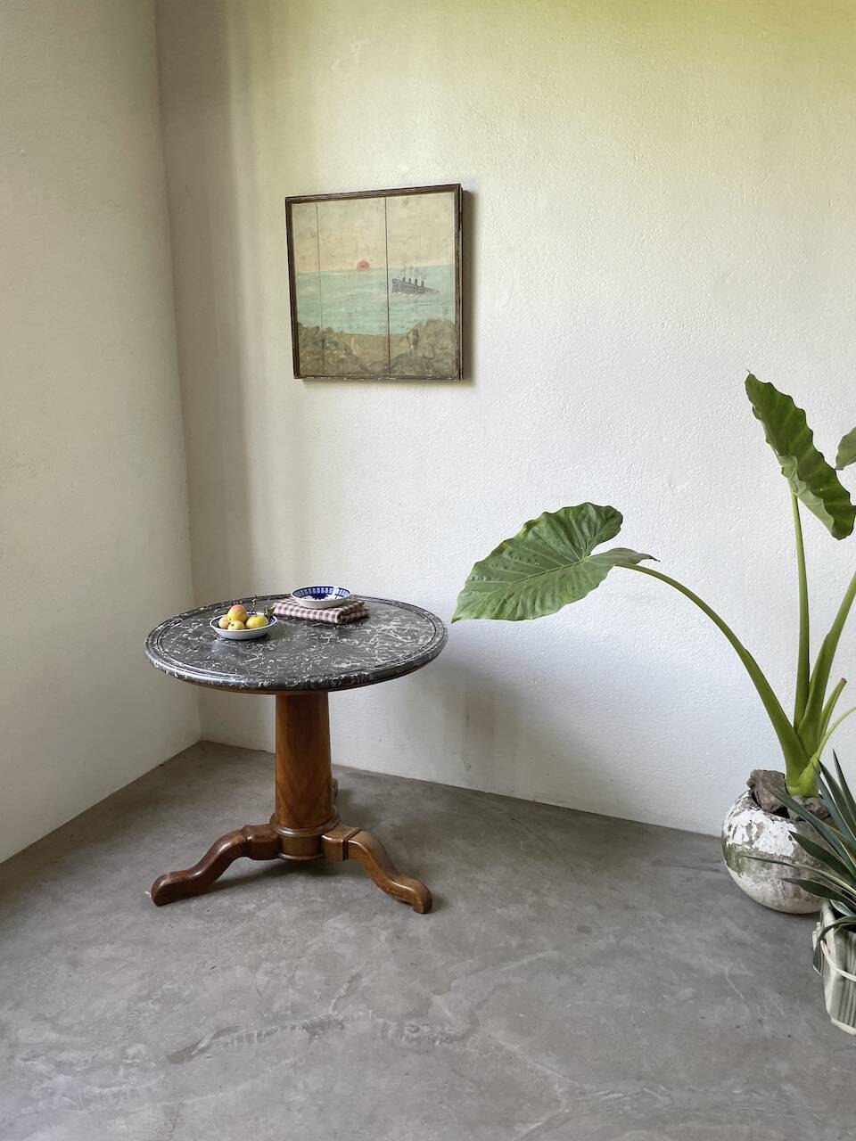 Empire walnut and marble pedestal table, late 19th century