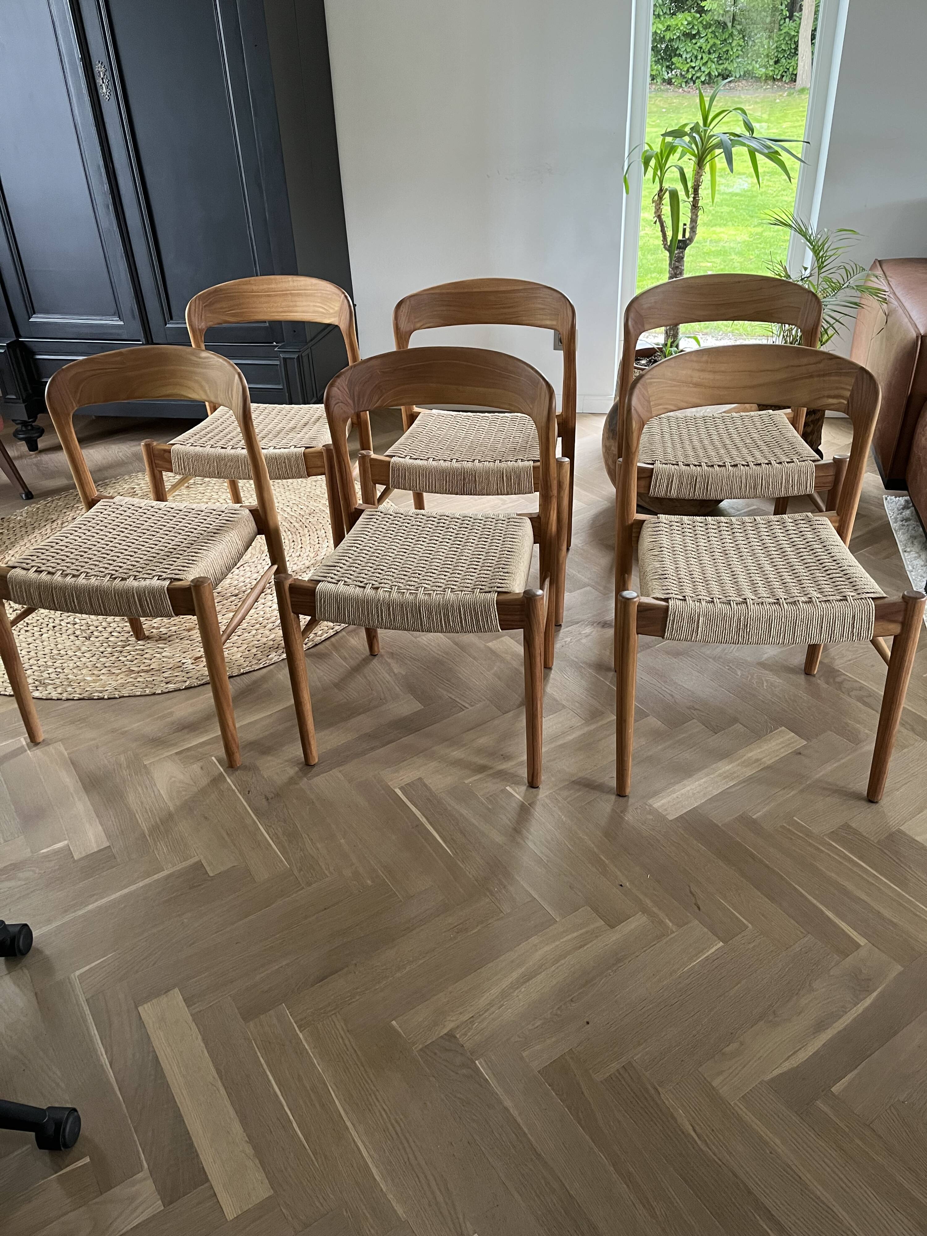 6 teak and rope bistro chairs
