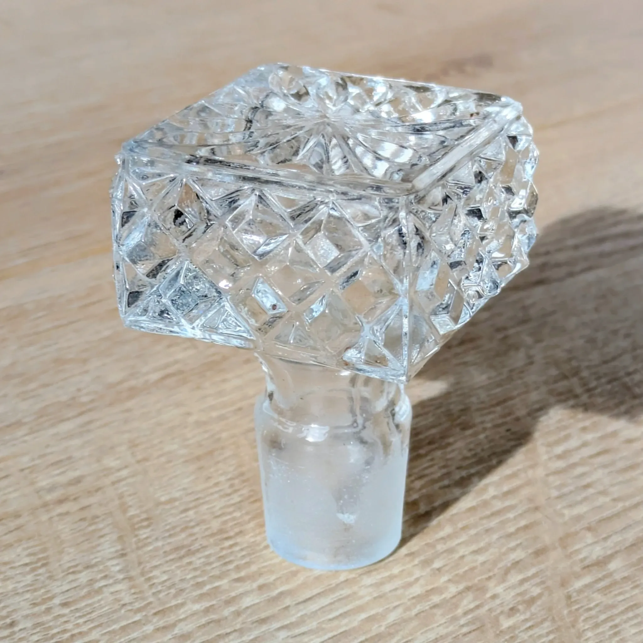 Square Whisky Carafe with Diamond Point Decoration in Moulded-Cut Glass