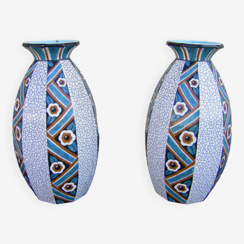 Pair of art deco earthenware vases from Sarreguemines