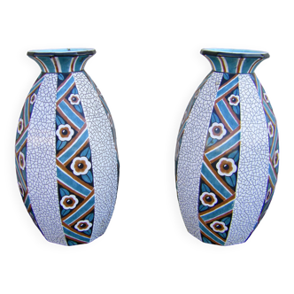 Pair of art deco earthenware vases from Sarreguemines