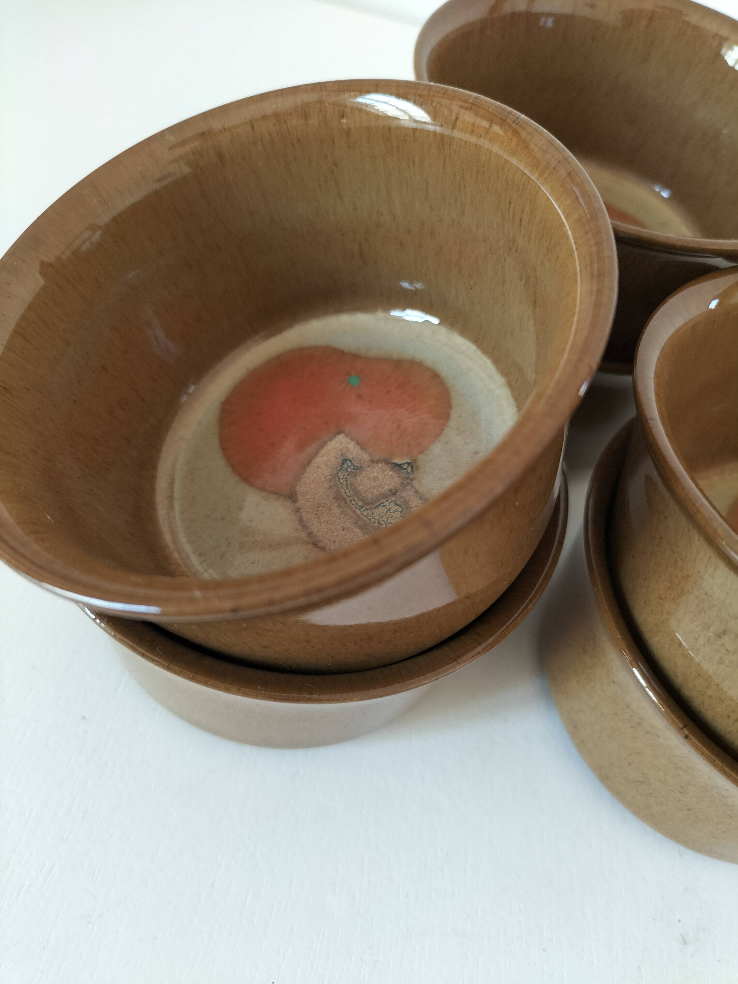 6 Denby stoneware ramekins with mushroom design - 1970s