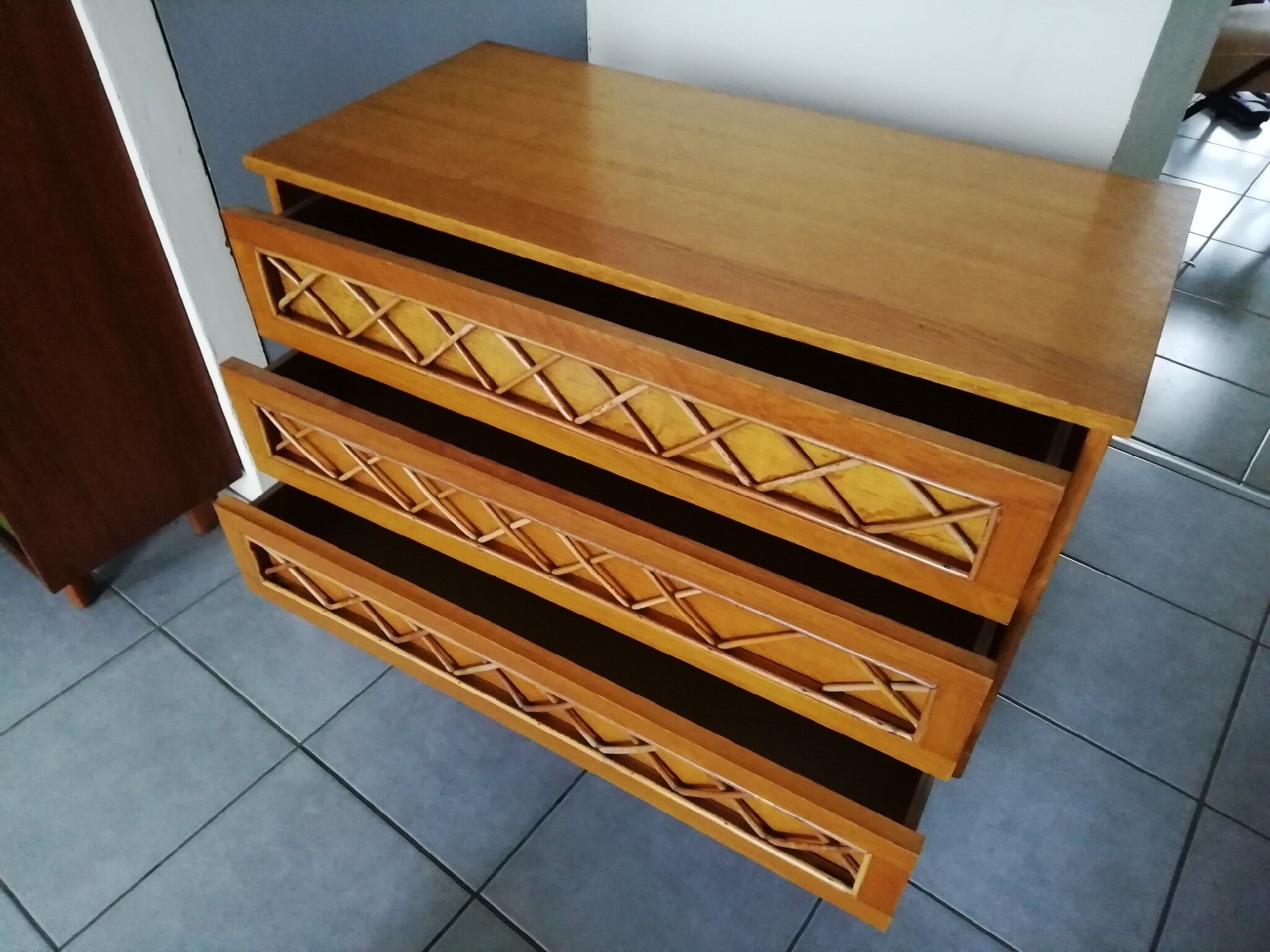 Wood and rattan dresser, 60s
