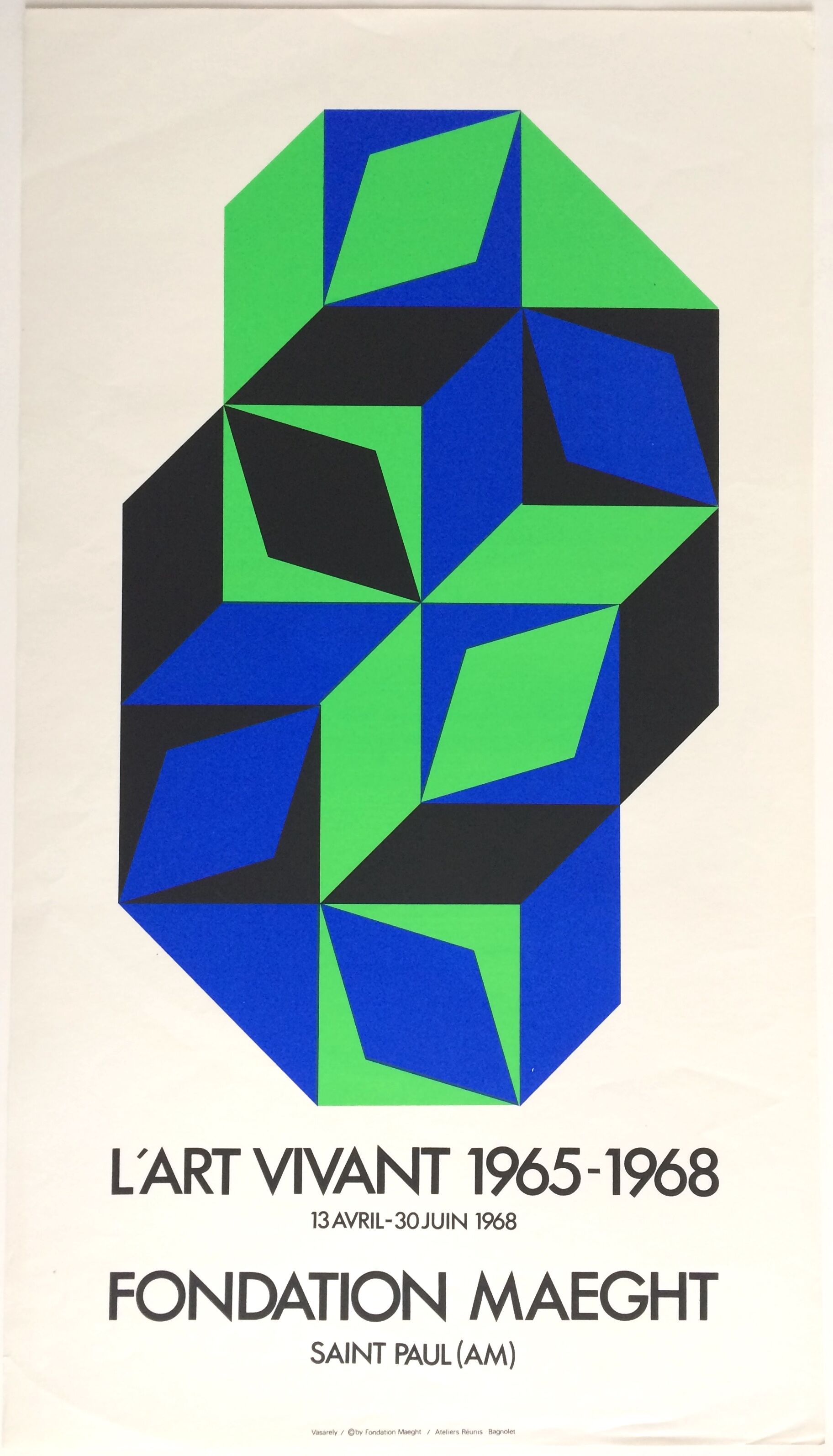 Affiche d'exposition originale Victor Vasarely "l'art vivant 1965-1968" fondation maeght, 1968