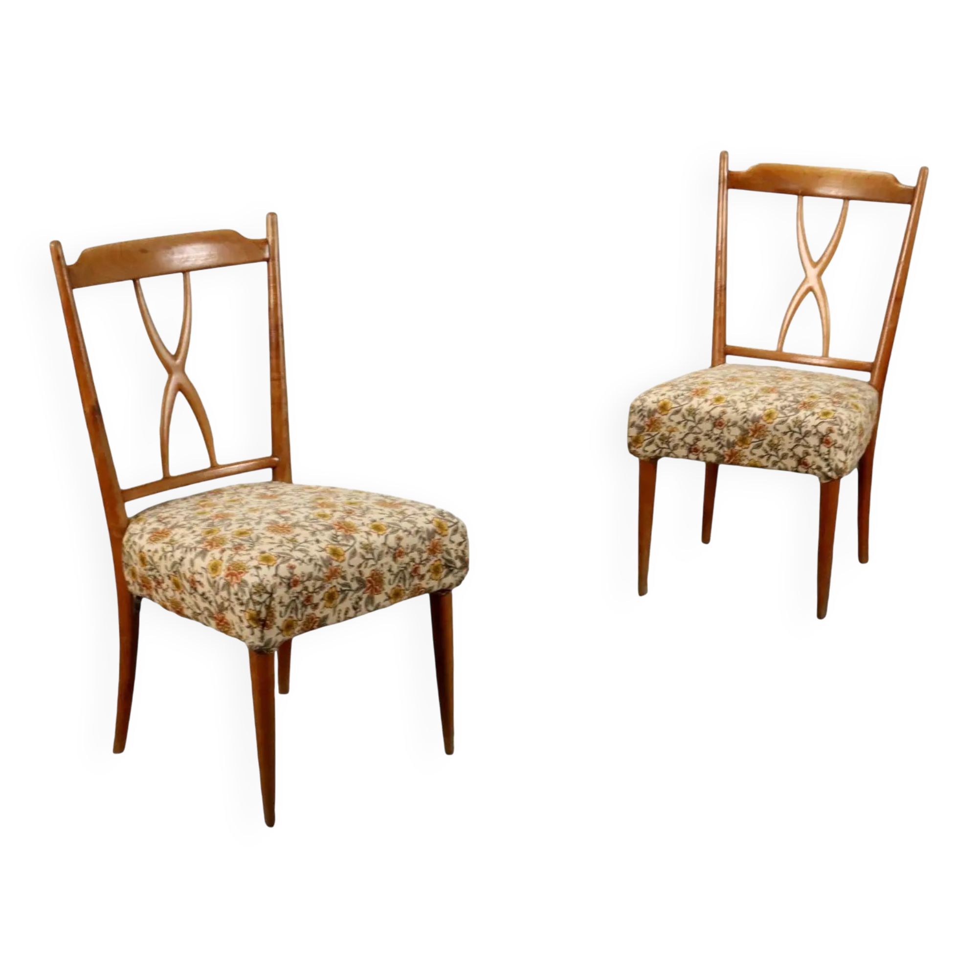 Chaises en hêtre et tissu, années 50-60