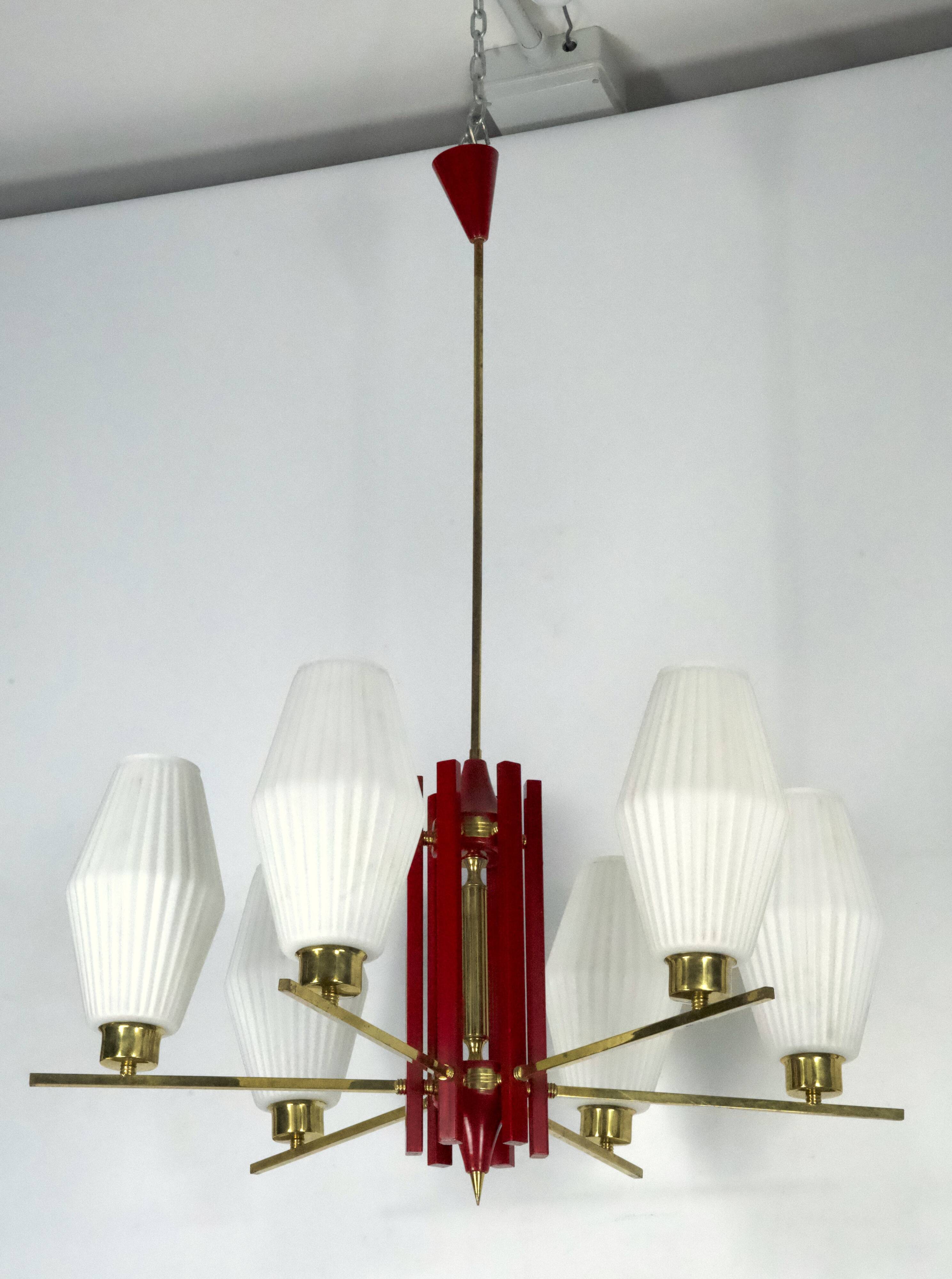 Large Mid-Century Arredoluce Monza manner chandelier. 1950s Italian design