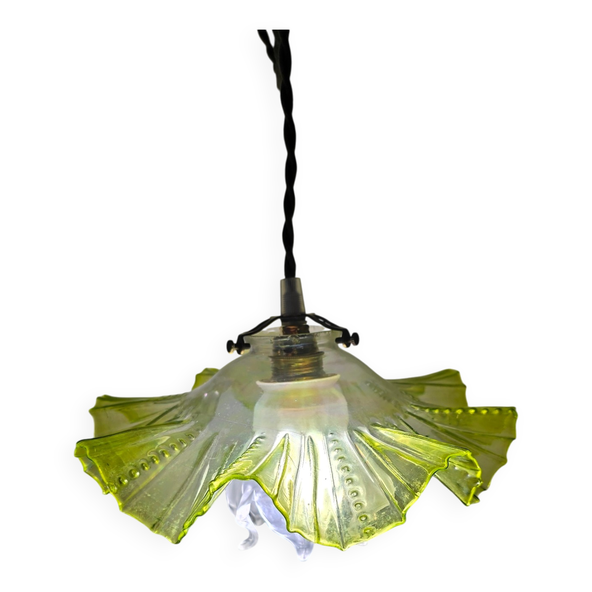 Double tulip light suspension - Transparent fluted glass at the edges.