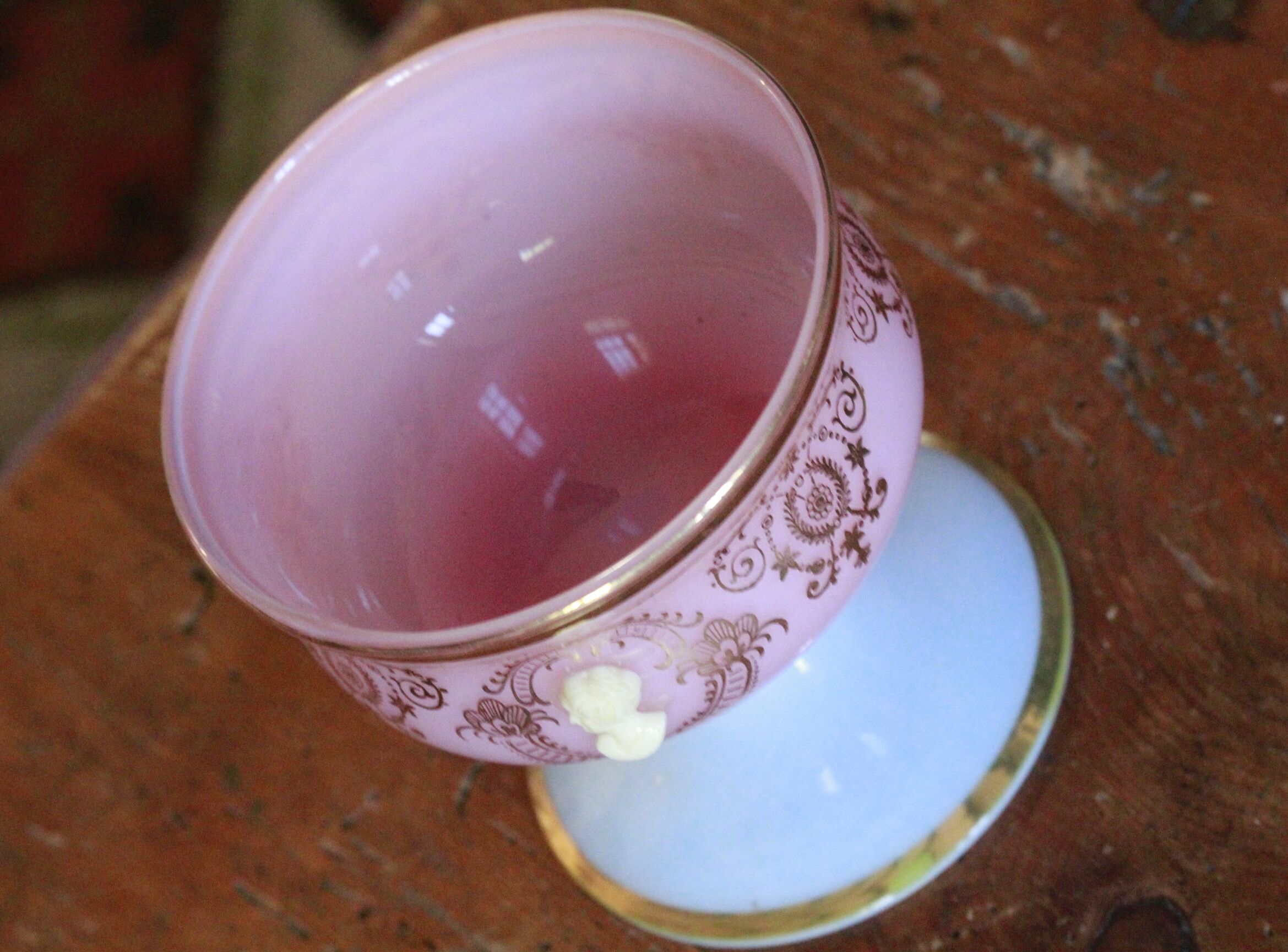 Old pink opaline candy box