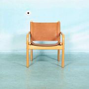 Danish safari chair in beech wood and leather from the 1970s.