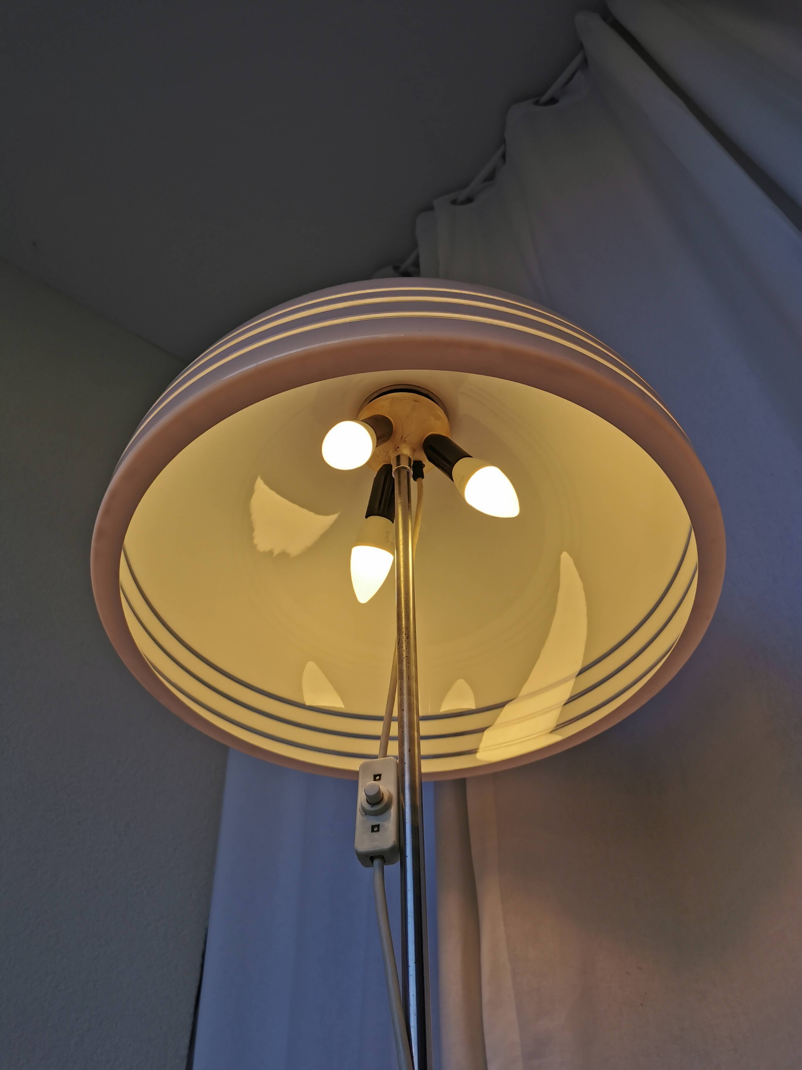 Vintage 1970s Mushroom Floor Lamp: Chrome & White Plastic, Retro Lighting