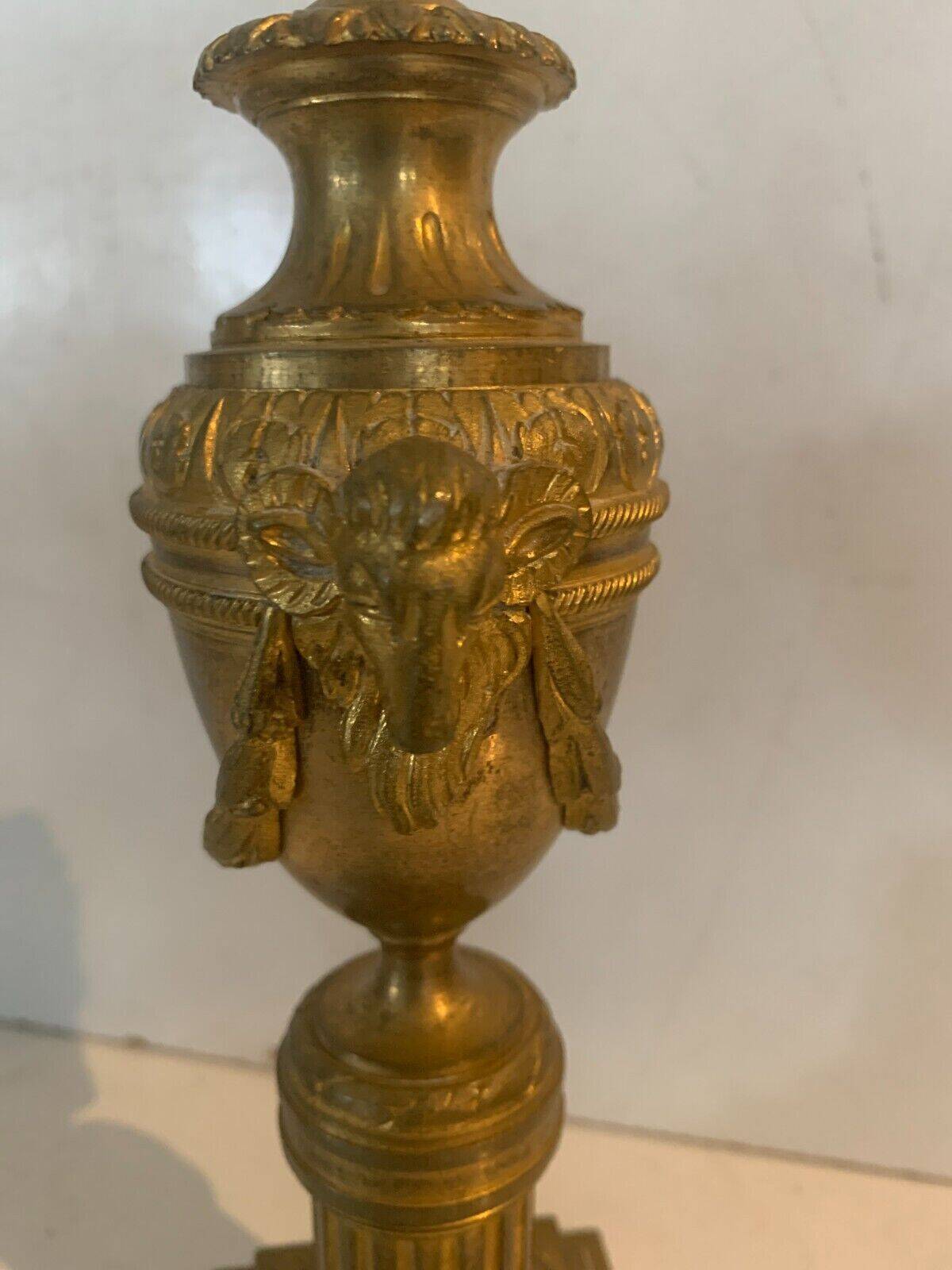 Pair of Louis XVI style candlesticks or covered vases in gilded bronze 20th century