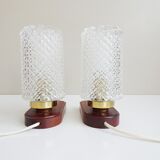 Paire de lampes de chevet avec base en bois