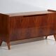 Mid-century buffet in walnut veneer with tapered legs – Czechoslovakia, circa 1960