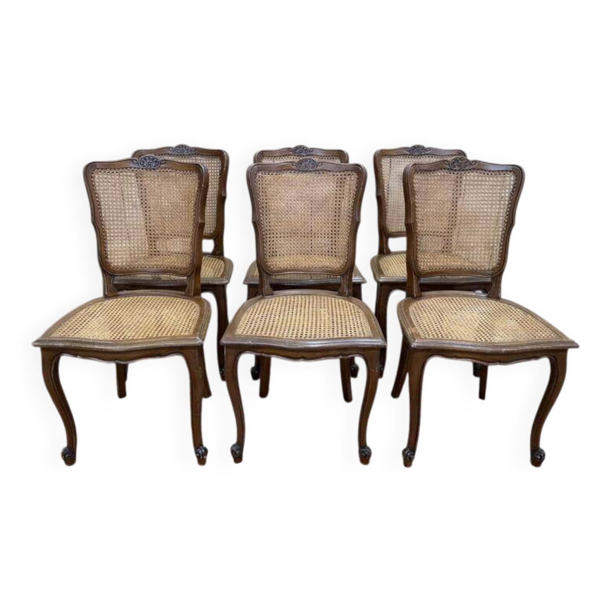 Suite de 6 chaises de style Louis XV en cannage