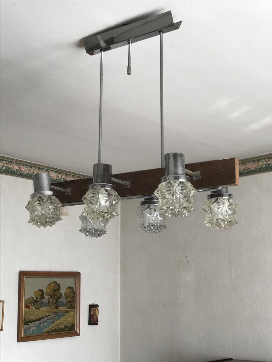 Vintage brown glass ceiling light in Kalmar style, 1960s, large diameter 75 cm.