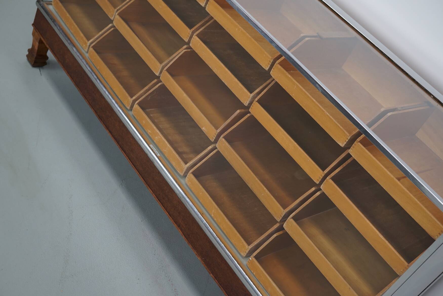 Vintage British maple & oak haberdashery cabinet or shop counter, 1930s